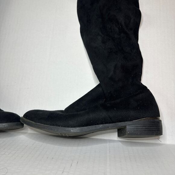Black Over The Knee Boots Size 7.5 Pointed Toe Block Heel Capsule Wardrobe - Picture 2 of 7